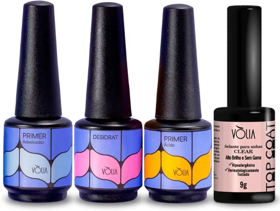 Kit Top Coat+ Desidrat+ Primer Ácido+ Primer sem Ácido Vòlia
