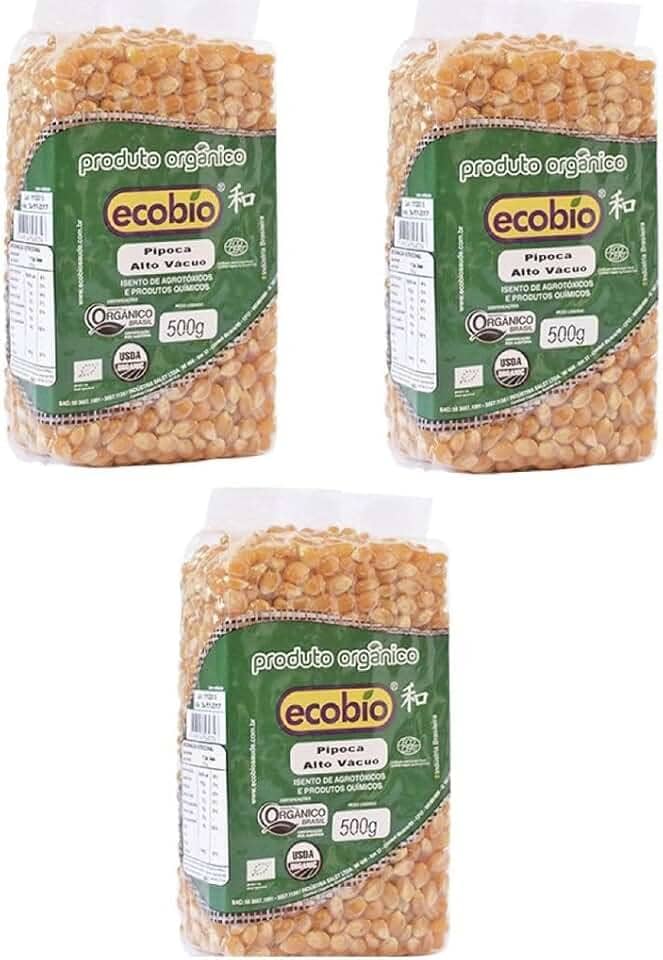 KIT - 3 Milho De Pipoca Orgânico Alto Vácuo Ecobio 500g