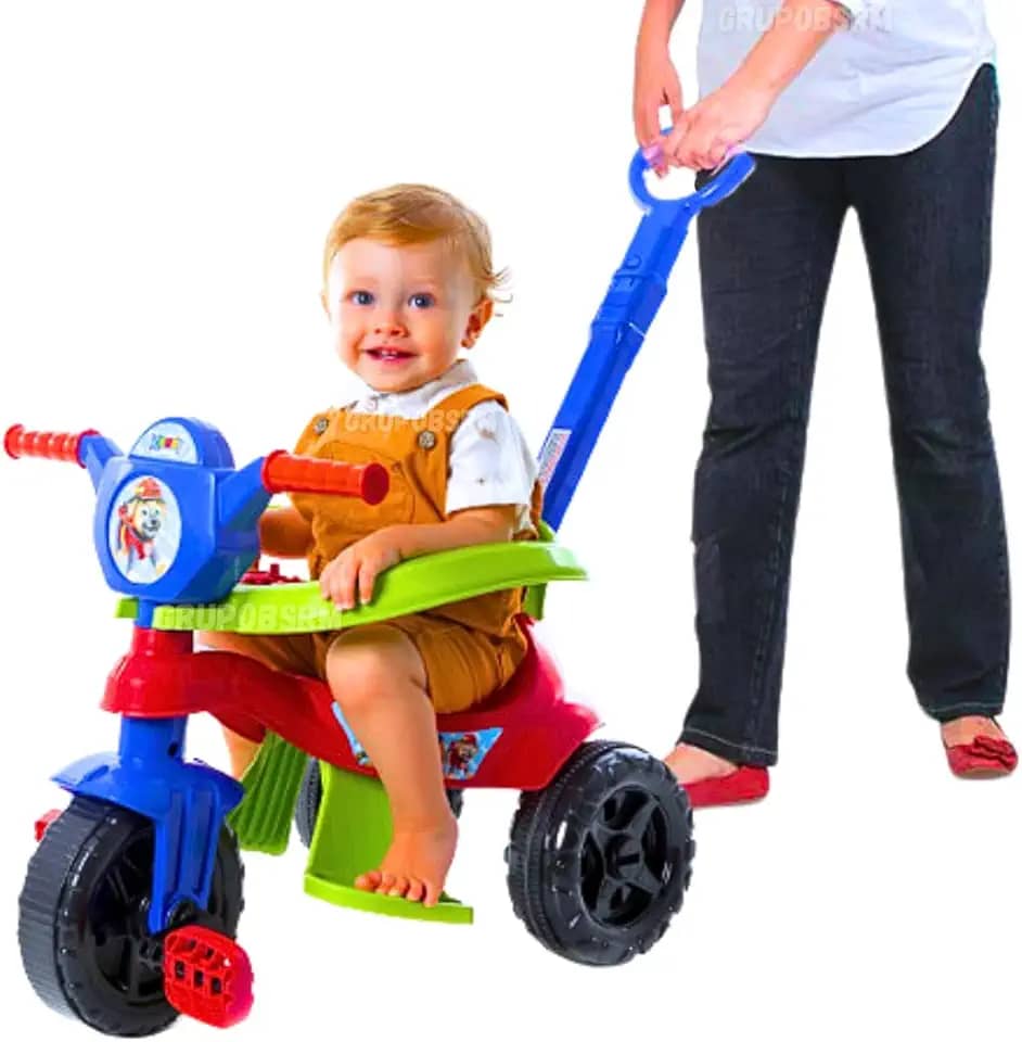 Triciclo Carrinho de passeio Andador para Bebê Diversos Modelos Confortáveis Seguro com acessórios removiveis Cestinha Buzina presente criança 1 ano menino menina 12 meses (Carrinho de passeio Menino)