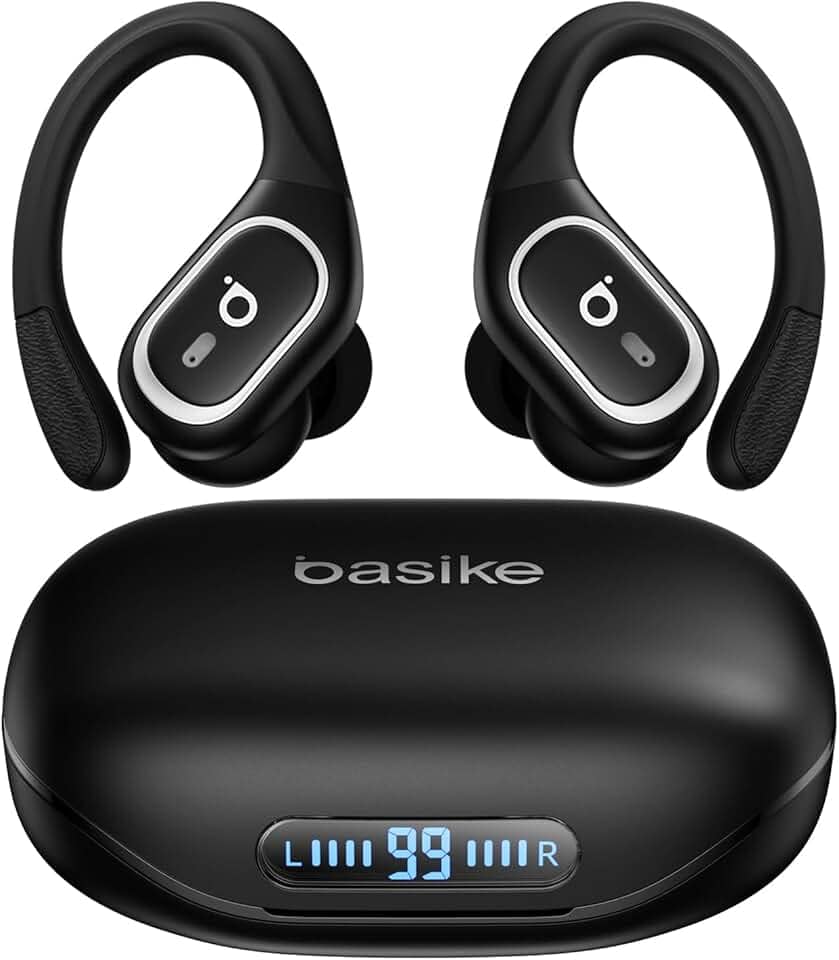 Basike Fone de Ouvido Bluetooth 6.0 Esportivo Intra-Auricular, Som Hi-Fi Estéreo, Suporta Chamadas de Voz, Display LED, TWS/IPX5/ENC Compatível com Android e iOS – Preto