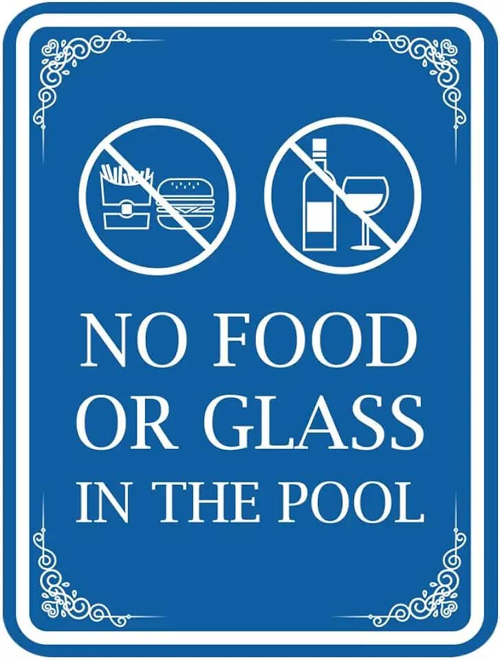 Signs ByLITA Retrato redondo sem comida ou vidro na porta da piscina ou placa de parede plástico ABS durável | Gravação a laser | fácil instalação | Design elegante | Placa de segurança para piscina