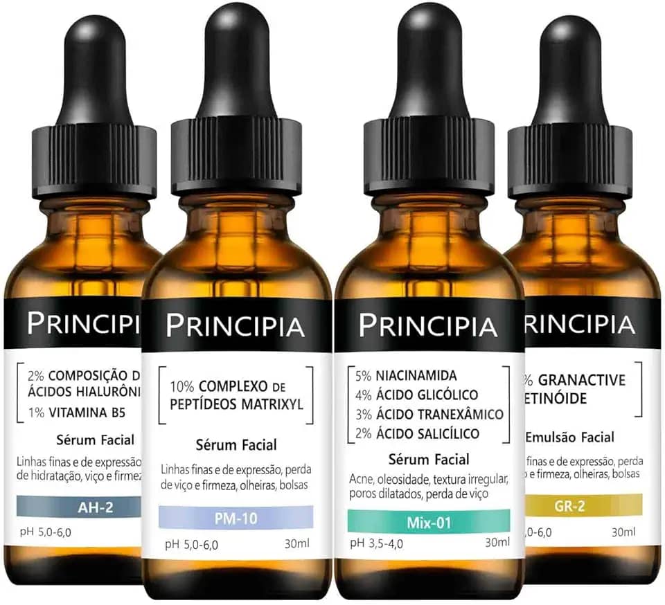 Principia Kit 4 Séruns Hialurônicos + Peptídeos + Mix-01 + Retinóide