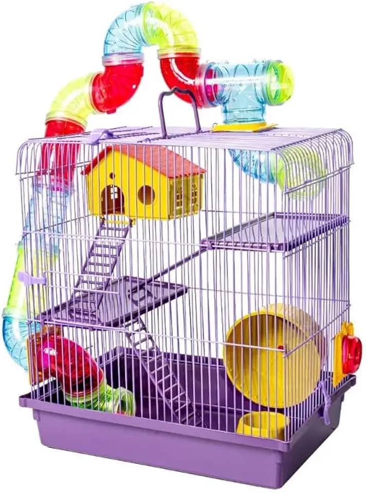 GAIOLA TUBO SUPER LUXO 3 ANDARES LILÁS HAMSTER COMPLETA CASINHA RODA ESCADA SUPER LUXO