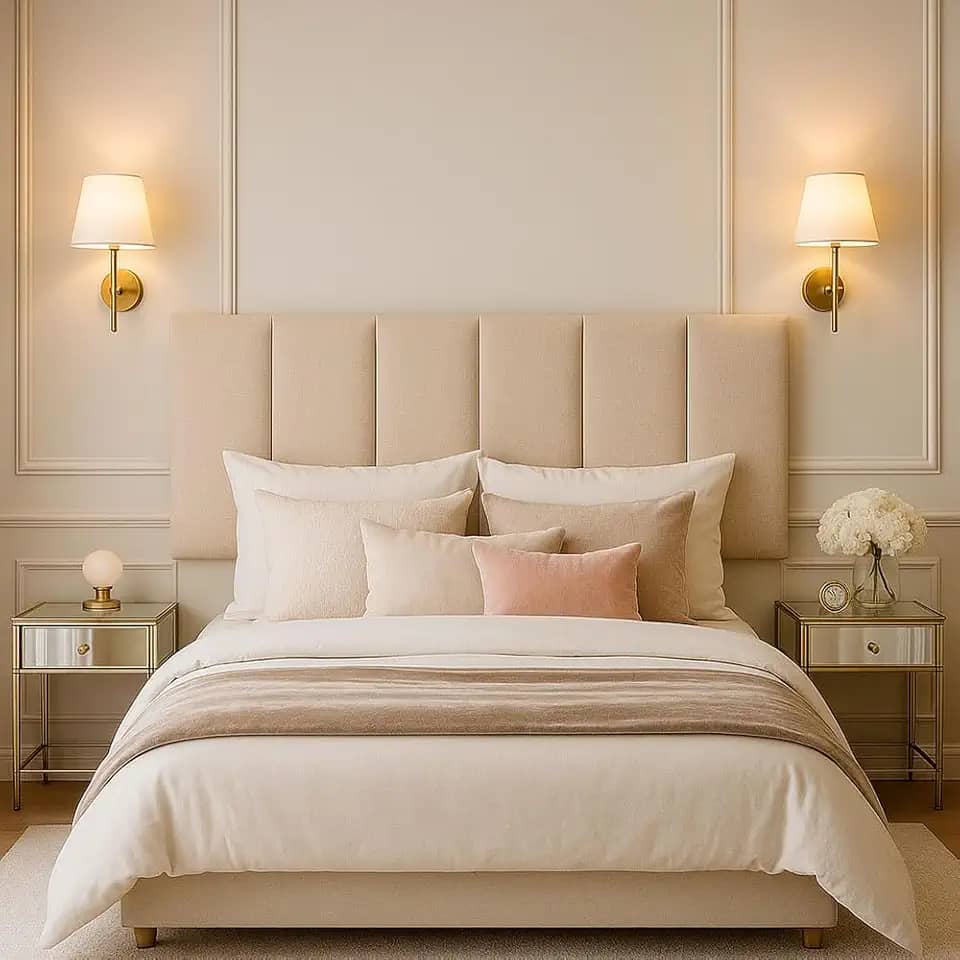 Cabeceira 8 Módulos Estofados Placa Cama Box Adesiva Queen (Areia)