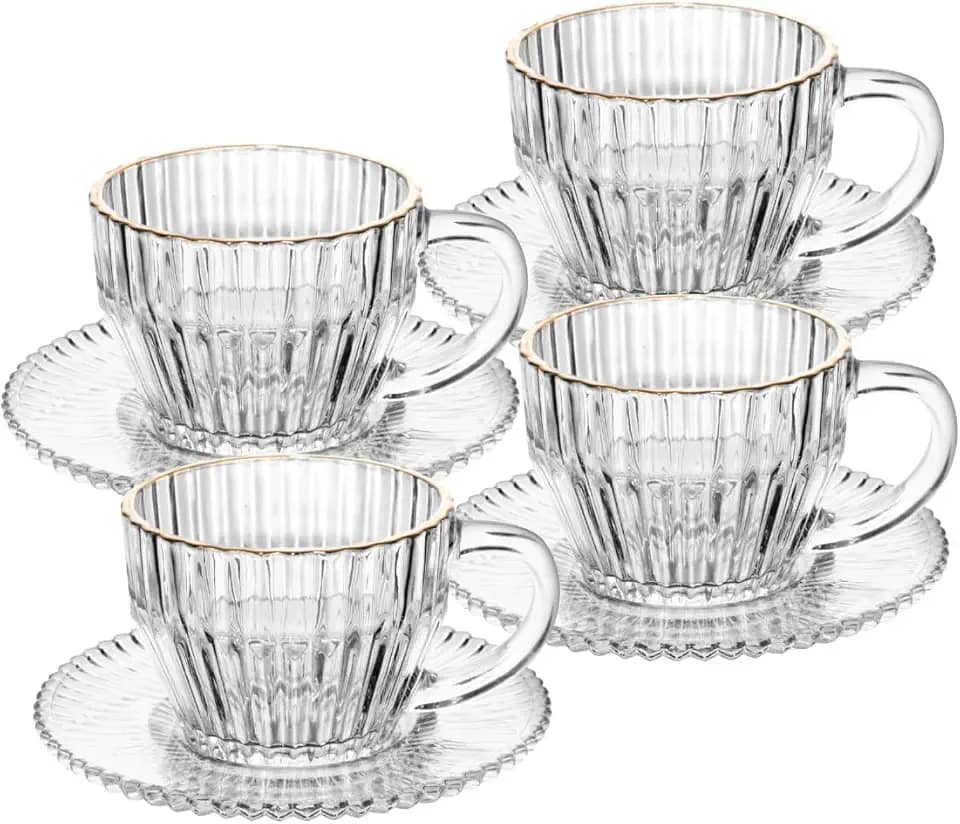 WOLFF - Conjunto 4 Xícaras de Café de Cristal com Fio de Ouro Imperatriz 110ml