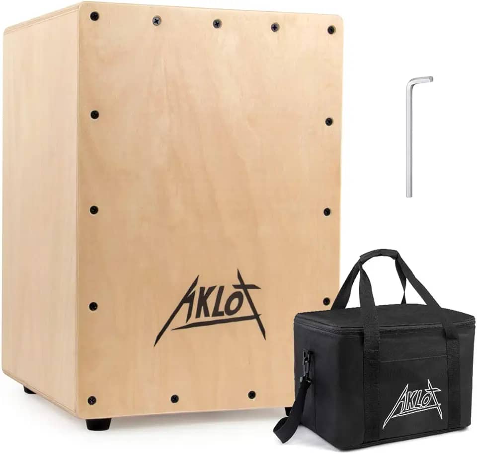 AKLOT Cajon, caixa de 30,5 x 30,5 x 45,7 cm, caixa de tambor de instrumento de percussão tamanho completo, com armadilhas internas ajustáveis, madeira de bétula, compacto