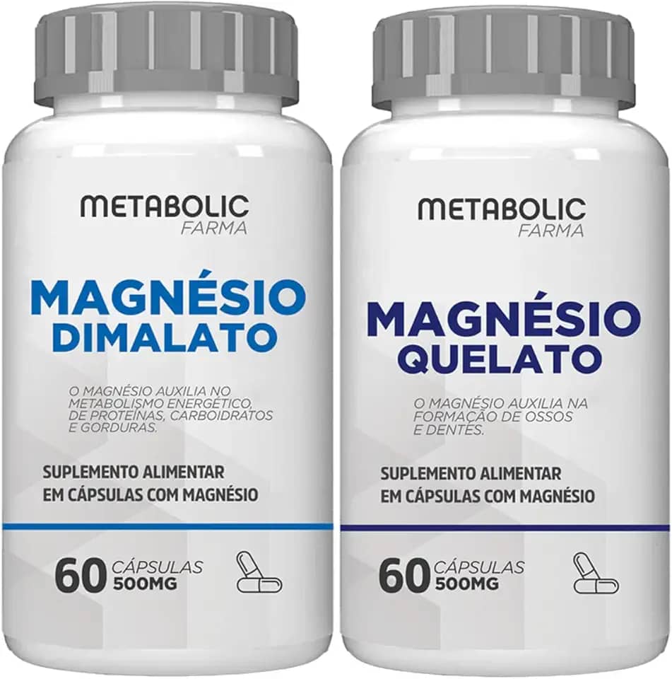 Magnesio Dimalato + Quelato Bisglicinato 500Mg 120 Cápsulas - Metabolic Farma
