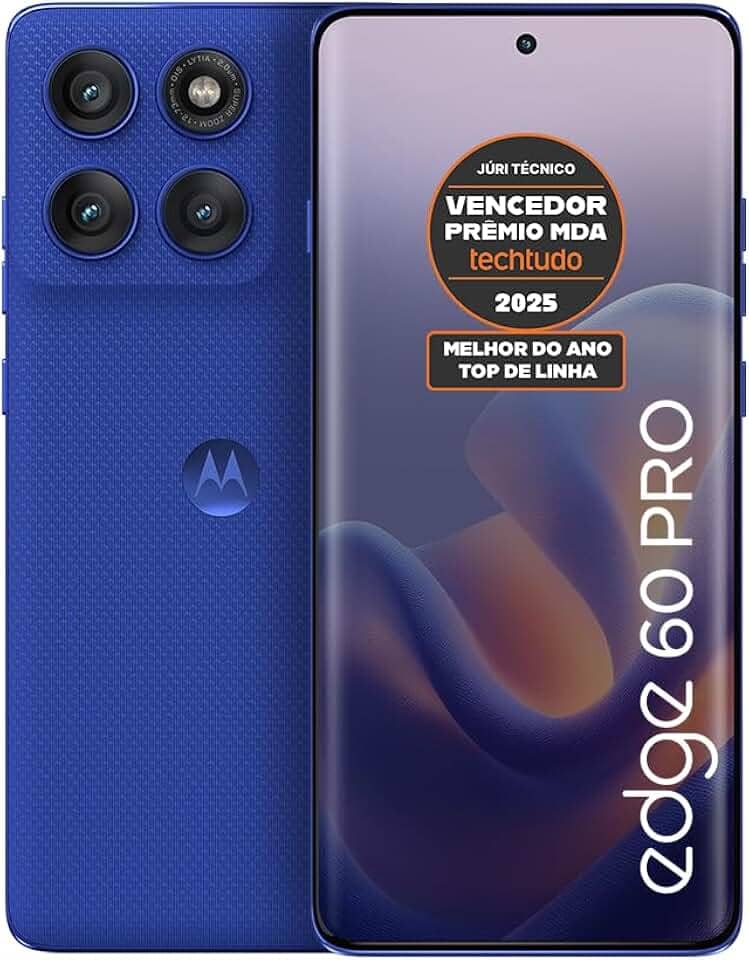 Smartphone Motorola Edge 60 PRO 5G - 256GB 24GB (12GB RAM+12GB Ram Boost) Tela Quad-Curve moto AI 50MP Sony Camera ultrarresistencia militar IP68 + IP69 - Azul Marinho