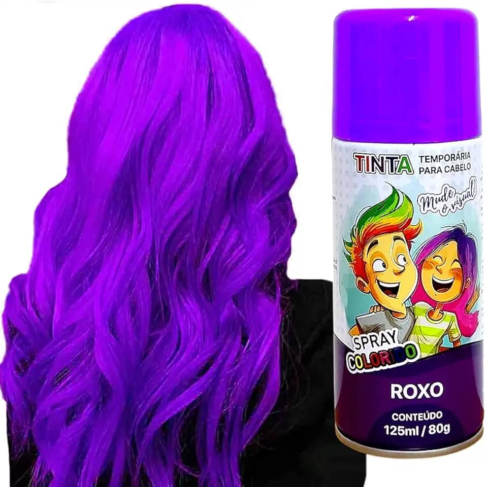Tinta de Cabelo Temporária Roxa Spray lavável Cabelo Maluco Festas Carnaval