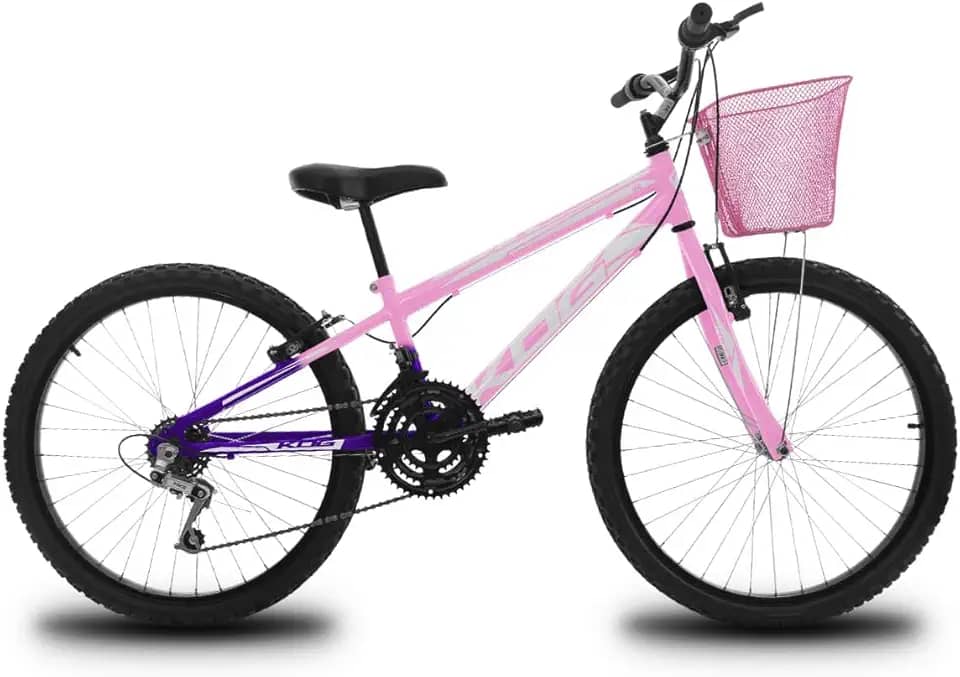 Bike Aro 24 Infantil com Quadro em Aço Marca KOG 18 Velocidades 3x6 Marchas Tipo Feminina Freios V-Brake e Garfo Rígido