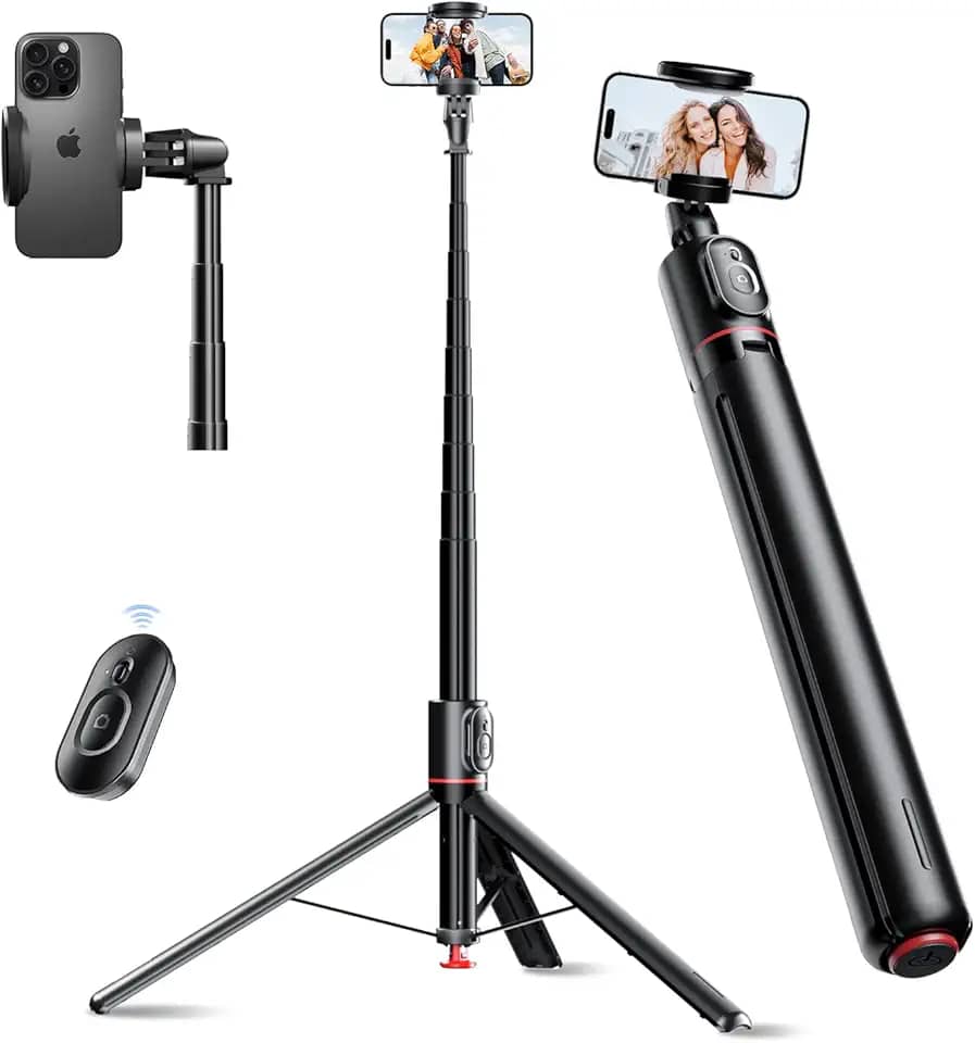 Basike Tripé para Celular – Bastão de Selfie Dobrável 177cm com Abertura Automática, Rotação Dupla 360° e Controle Remoto Magnético Destacável, 3 em 1 Pau de Selfie para Selfies e Transmissão ao Vivo
