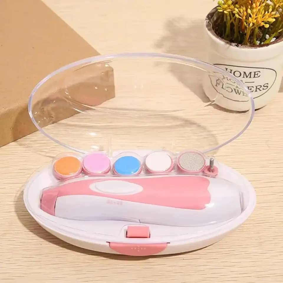 Cortador e Lixa de Unha Elétrico para Bebês e Adultos, 6 em 1, com Luz LED e Motor Silencioso, Rosa