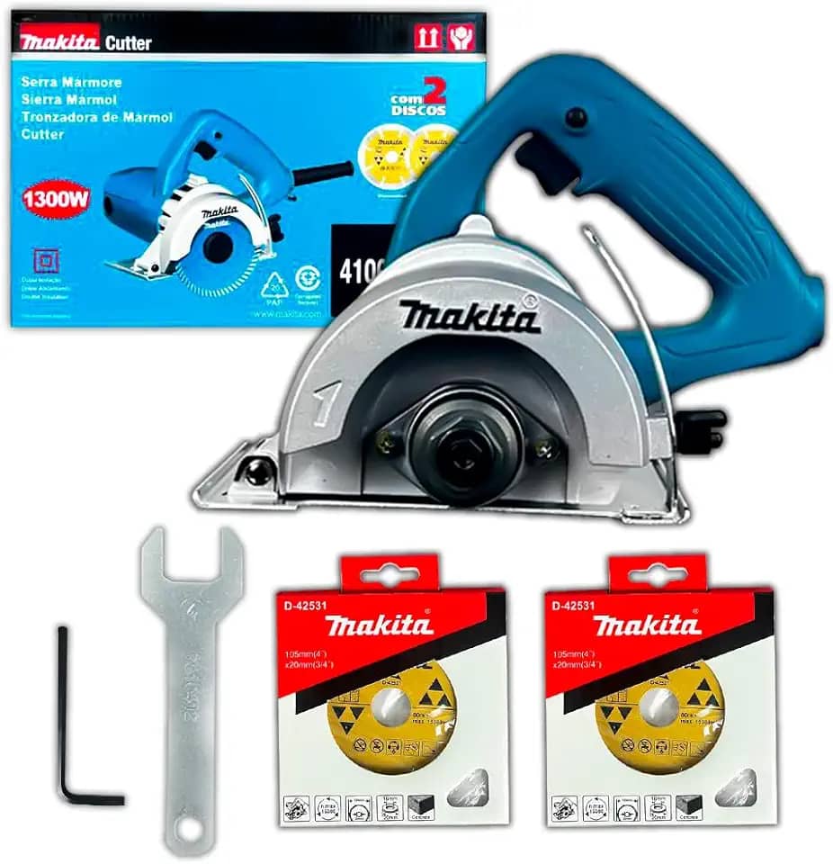 MAKITA Serra Mármore 4100NH3XZ2 1300W com 2 Discos 13800RPM Corte Preciso em Mármore Granito e Porcelanato Leve Ergonômica e Segura p/Obras e Reformas -110v