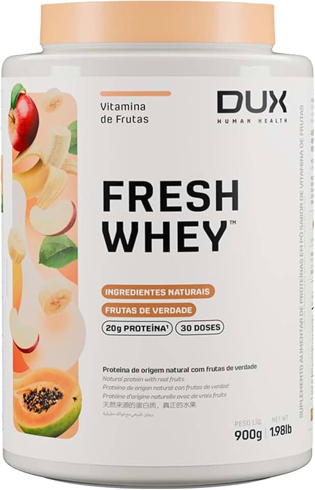 Fresh Whey Protein - Vitamina de Frutas 900g - 20g de Proteínas por Porção - Suplementos Naturais, Suplementação Treino Academia, Ganho Muscular Hipertrofia - DUX HUMAN HEALTH
