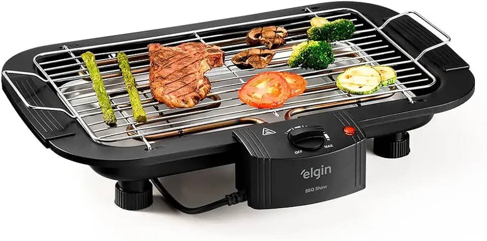 Churrasqueira Elétrica De Mesa Bbq Show Elgin 220V Com controle de temperatura, bandeja anti-fumaça e grelha removível