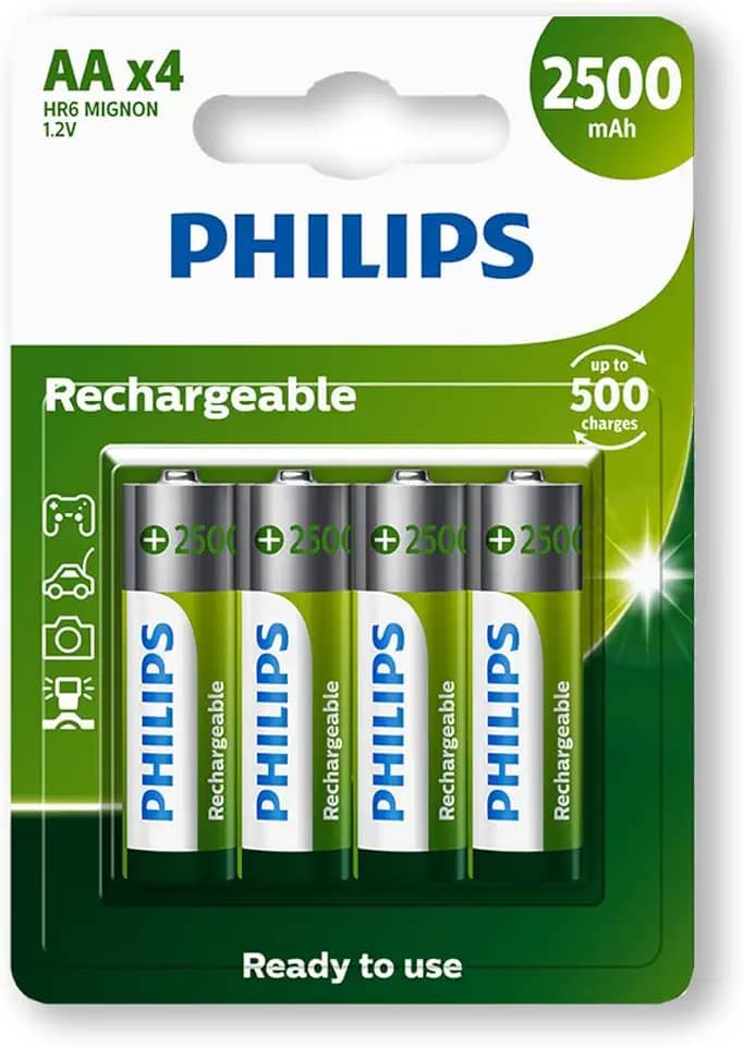 Pilha Recarregavel Philips Aa De 2500Mah 4 Unidades 1.2V