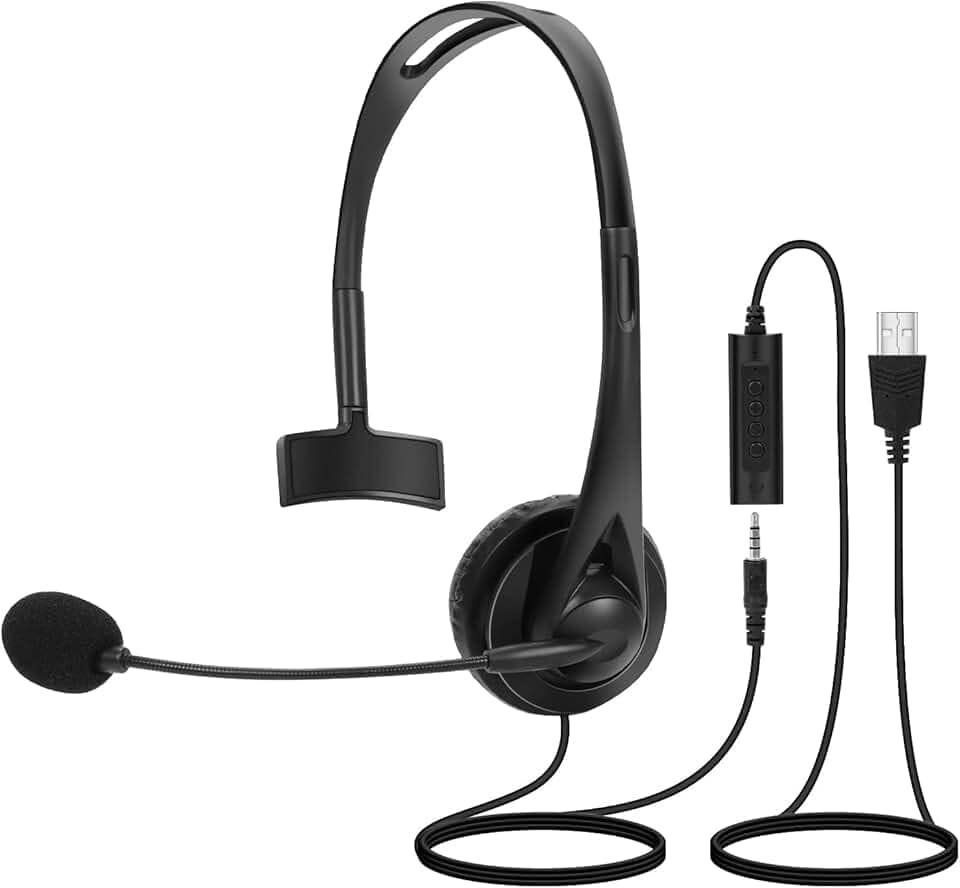 Headset USB com Microfone para Telemarketing, Call Center e Escritório – Fone de Ouvido com Cancelamento de Ruído, Leve e Confortável