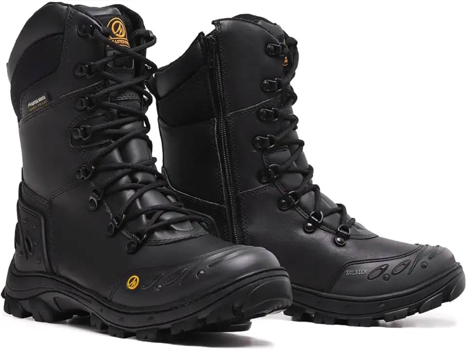 Bota Coturno Masculino Militar Soldier Palmilha de Gel Couro Legítimo Zíper Lateral