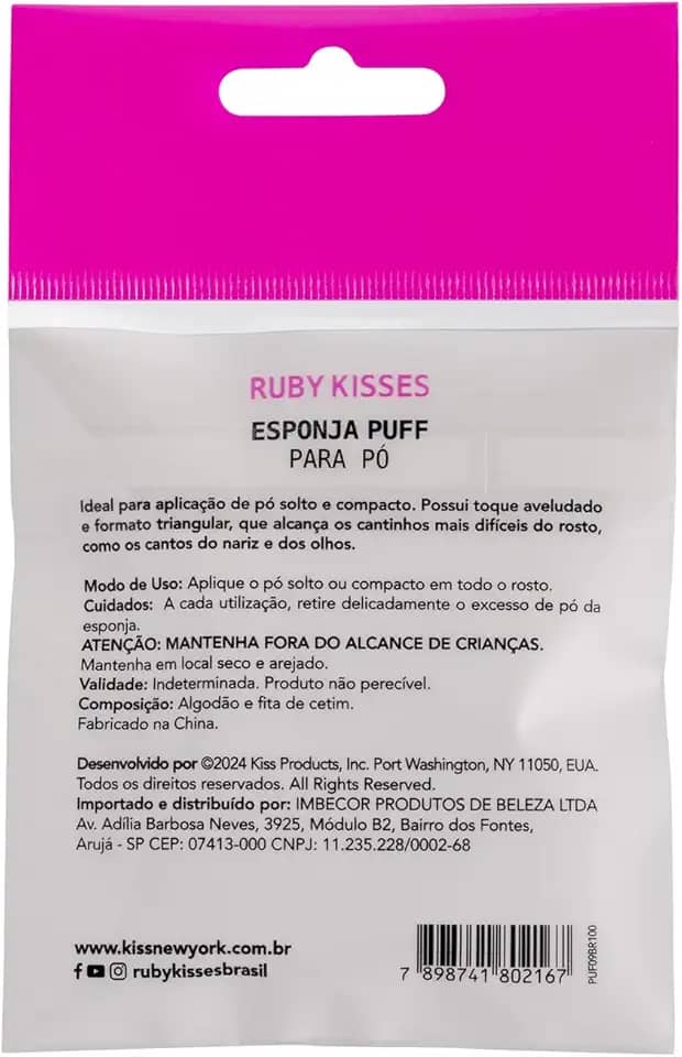 Esponja Puff para Pó Triangular Rosa e Cinza - Ruby Kisses