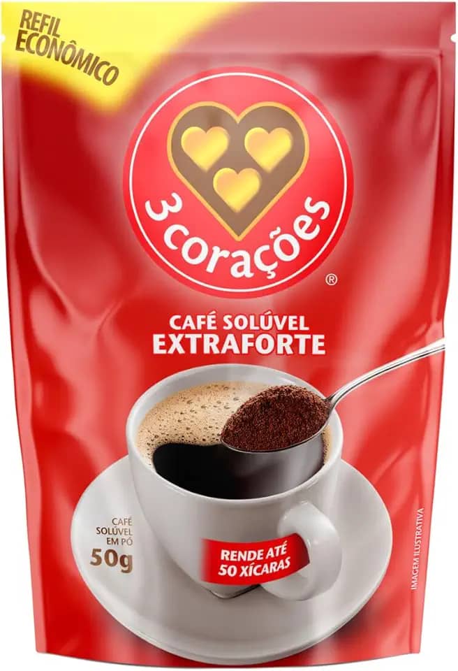 3 Corações Café Solúvel Em Pó Extraforte Sachê 50G Refil Econômico