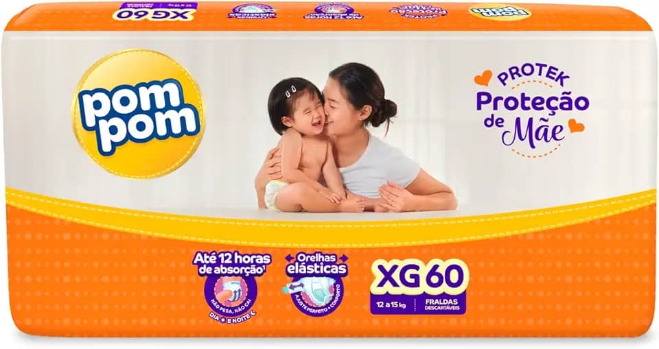 Fralda Pom Pom Protek Proteção de Mãe Hiper XG 60 Unidades