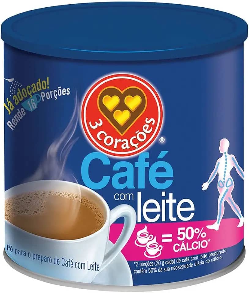 Pó Para o Preparo de Café com Leite Solúvel 3 Corações Lata 330G