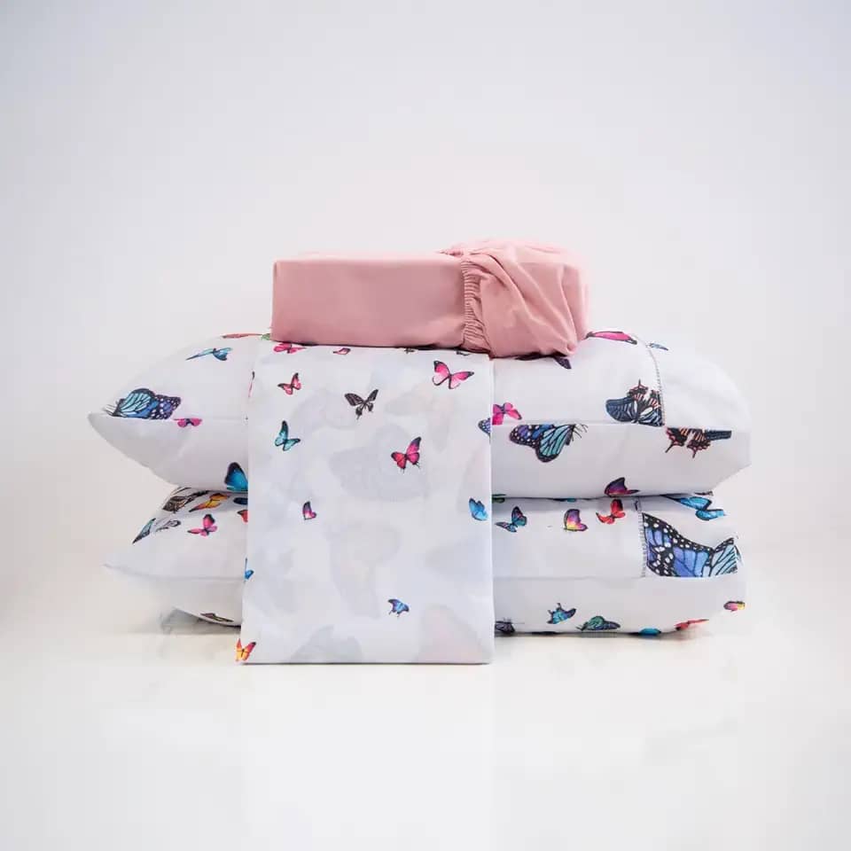 Jogo De Lençol Casal Queen King 4 Peças 100% Algodão Percal 200 Fios Estampado (King, Borboletas Colorida)