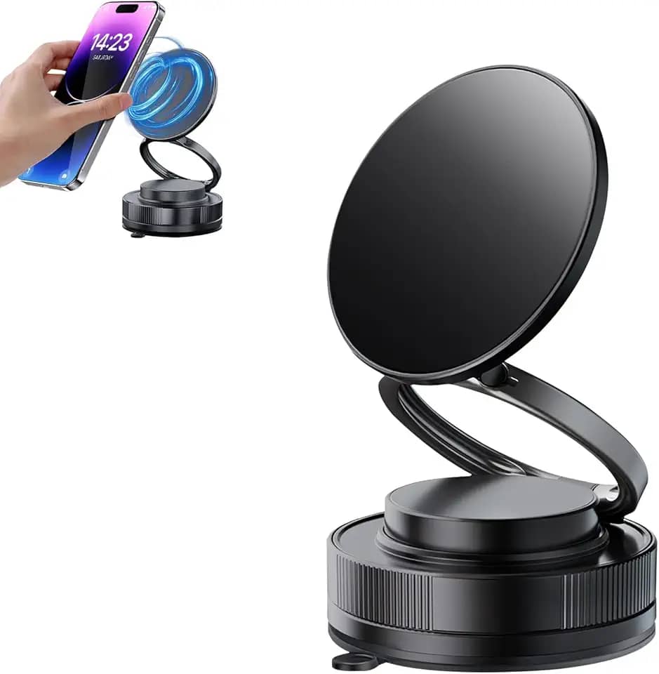 Suporte Magnético para Celular de Carro 360° Ajustável e Dobrável, Portátil com Ventosa Forte para Carro/Ginásio/Espelho/Superfícies Lisas （Preto）