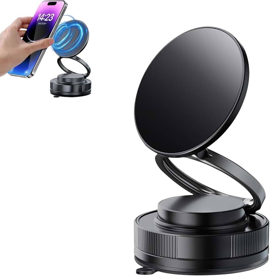 Suporte Magnético para Celular de Carro 360° Ajustável e Dobrável, Portátil com Ventosa Forte para Carro/Ginásio/Espelho/Superfícies Lisas （Preto）
