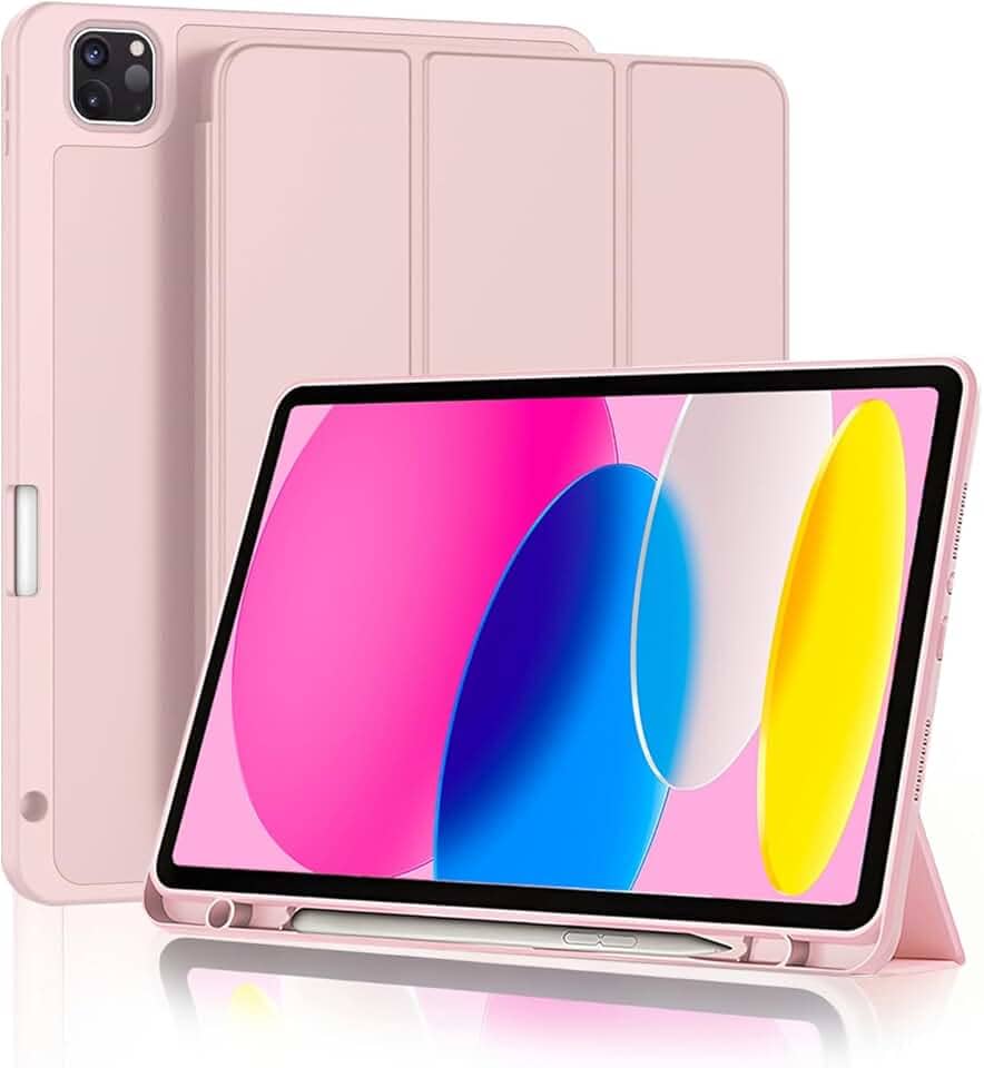 Capa para iPad Air 11 M3/M2 / Air 5 / Air 4 / iPad Pro 11 4ª/3ª/2ª/1ª geração 10.9-11 Polegadas com Suporte para Pencil função de ativação/desativação automática, Rosa