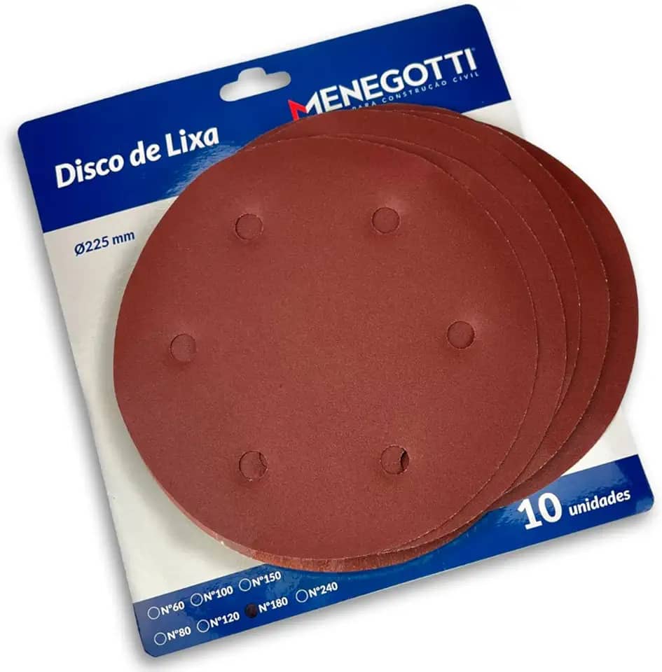 Menegotti Lixas 225mm P/Lixadeira Parede Teto Madeira Raspas Mlp750w 710H Efeito Aderente Fixação Acabamento Kit Profissional - 10 Unidades De Gramatura - 150