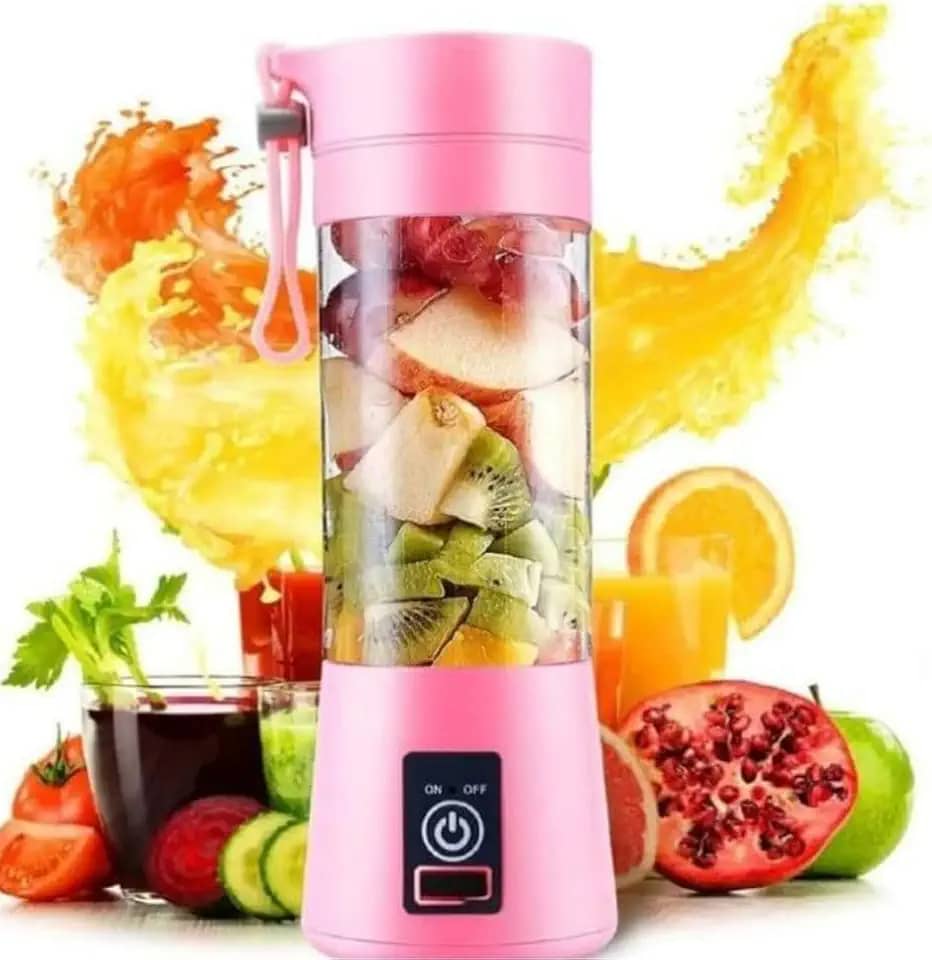 Mini Liquidificador Portatil Mixer Juice Garrafa Portátil Cabo USB, 380ml, 6 Lâminas Inox, Shake Coqueteleira Elétrica Sem Fio Squeeze Recarregável,para Sucos e Vitaminas Cor Rosa