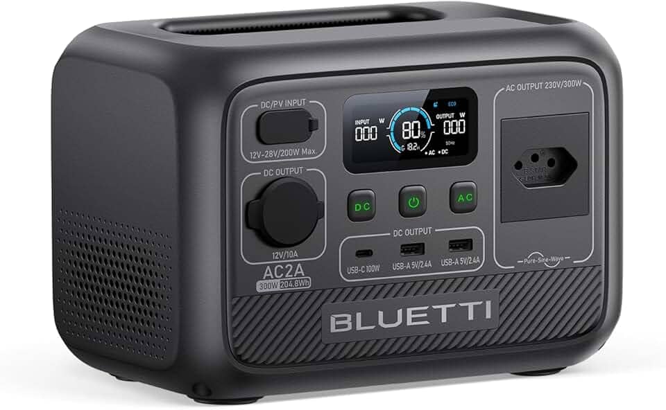 BLUETTI AC2A Gerador de Energia Solar, Bateria LiFePO4 de 204Wh com 1 Saída CA 220V / 300W (600W Power Lifting), Recarga de 0-80% em 30 Min, Estação de Energia para Camping, Viagens