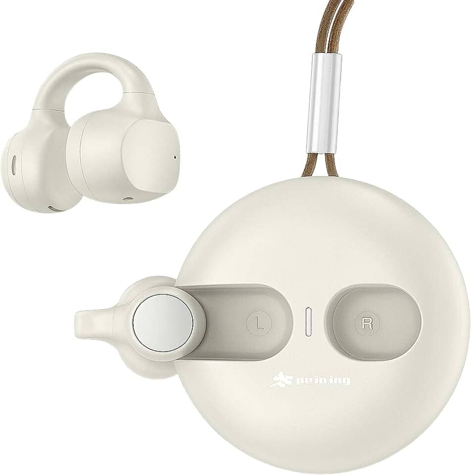 Fone de Ouvido Bluetooth 5.3 Sem Fio TWS Condução Óssea Esportivo Confortável e Ergonômico Resistente a Água 22 Horas de Bateria de Longa Duração (Branco (Off White))