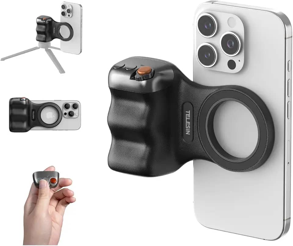 TELESIN Câmera magnética Fun Shot para celular DSLR para Magsafe iPhone e Android com botão de obturador sem fio destacável – Punho oficial – Suporte ergonômico confortável para celular (B)