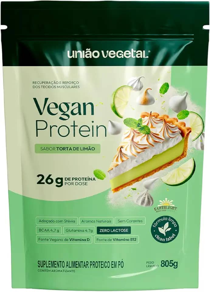 Vegan Protein 26g de Proteína Vegana | BCAAs, Vitaminas D₂ e B₁₂ | Para Massa Magra e Imunidade | 805 g (805g, Torta de Limão)