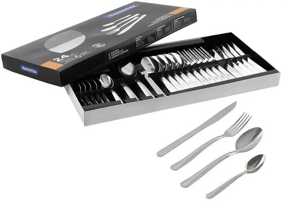 Faqueiro Tramontina Búzios cem Aço Inox com Detalhe 24 Peças