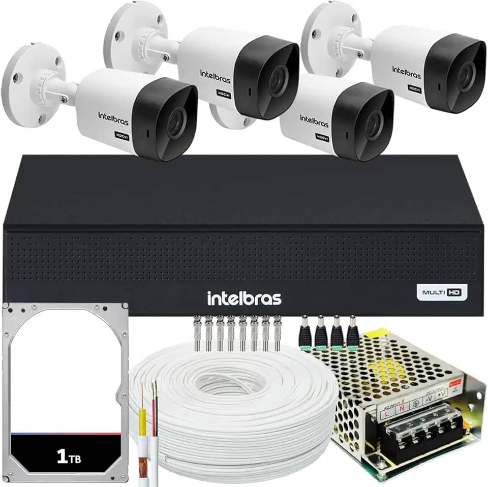 Kit Intelbras 4 Câmeras Vhc 1120 20m Dvr De 4 Canais Hd 1tb