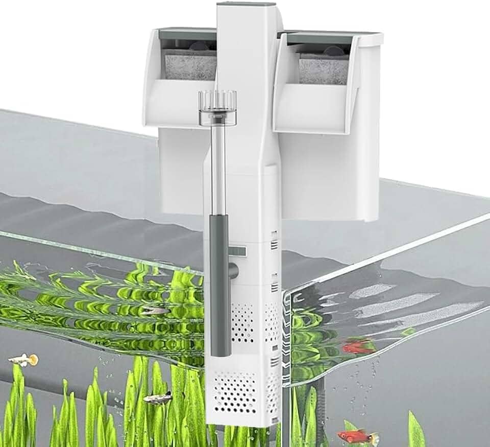 Filtro Suspenso para Aquário -500L/h Início Automático do Filtro para Aquário Suspenso, 5W Fluxo Ajustável, Sistema de Filtro para Desodorização e Descontaminação (110V)