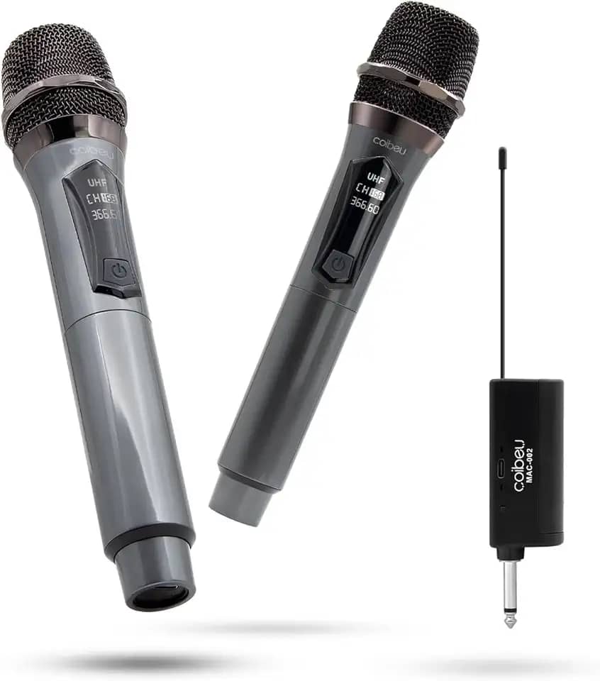 Kit com 2 Microfones Sem Fio UHF Profissional Recaregavel – Microfone de mão Para Festas, Shows, Eventos, Igrejas, Apresentações e Diversão em Família,MAC002