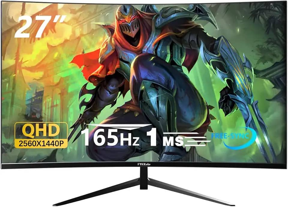 27' Gamer Monitor Curvo de jogos de 2K 165Hz QHD 2560x1440 VA, 1ms, VESA, Alto-falante, Sincronização livre, 1xHDMI2.0, 2xDP1.4, 95% DCI-P3, HDR400