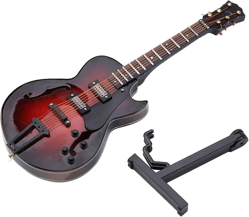 Guitarra em miniatura, decoração de mini guitarra Guitarras em miniatura clássicas colecionáveis ​​Réplica de instrumentos musicais em miniatura com suporte e estojo Basswood Mini (Modelo 18cm)