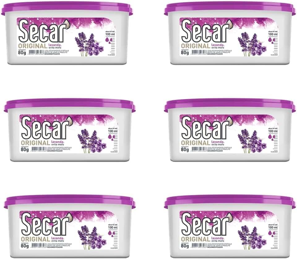 Kit 6 Unid de Evita Mofo Desumidificador Anti Mofo Secar 80g Lavanda