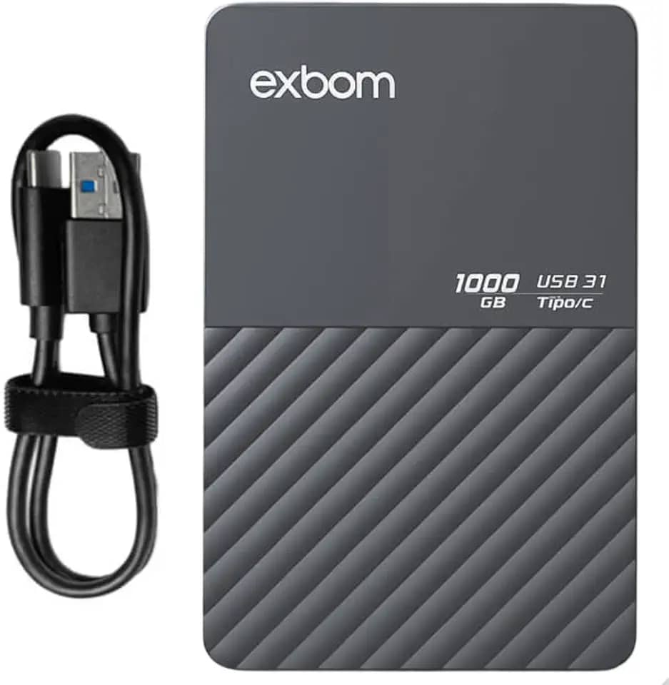 HD Externo Portátil, 1TB de Capacidade, USB 3.1, Armazenamento de Dados