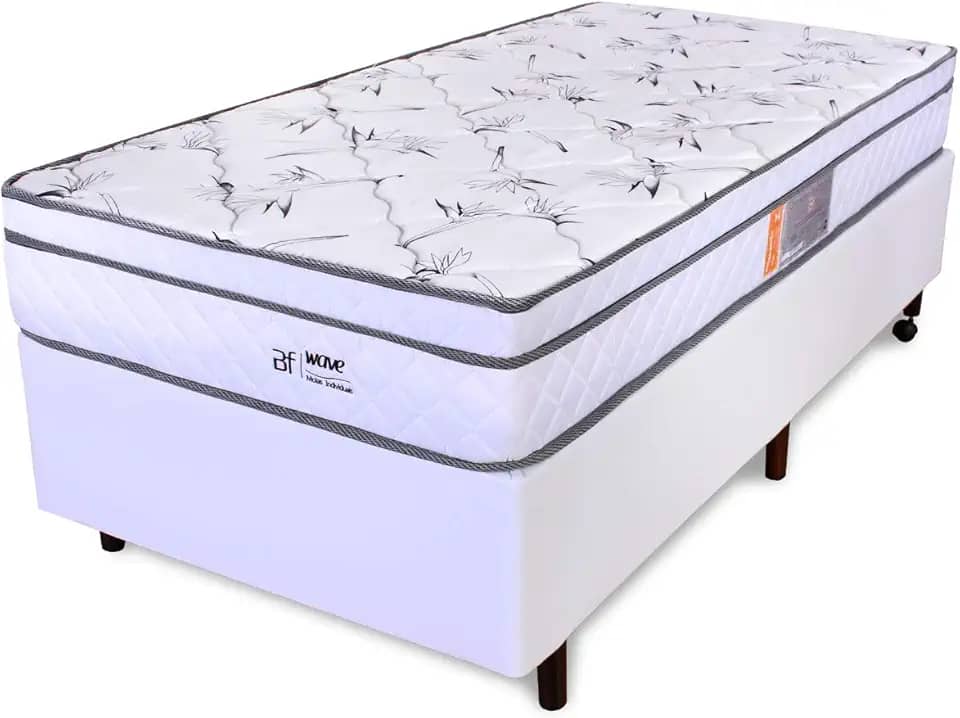 Cama Box Solteiro Colchão Molas Ensacadas Com Pillow e Box Courvin Branco 88x188x58cm BF Colchões