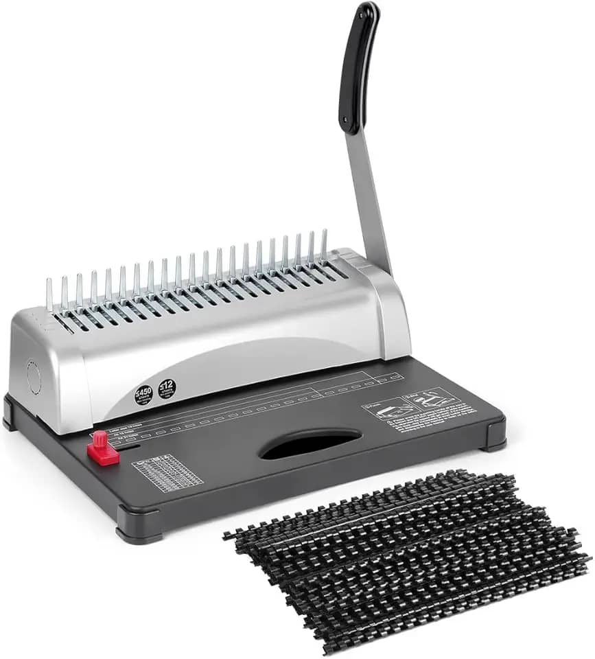 3-5MM Margem, Máquina de Encadernação, Encadernadora Perfuradora para Espiral, Suporte para Papel A4 E A5, 21 Furos Máquina de Encadernação, Corte 12 Folhas Ao Mesmo Tempo, Encadernação 450 Folhas