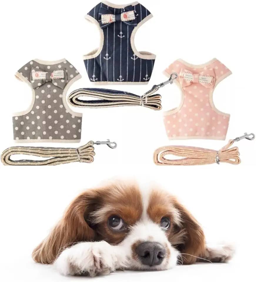 Fluffie Coleira Peitoral para Cachorros e Guia Estampada Yorkshire Shih-Tzu (G, Rosa)