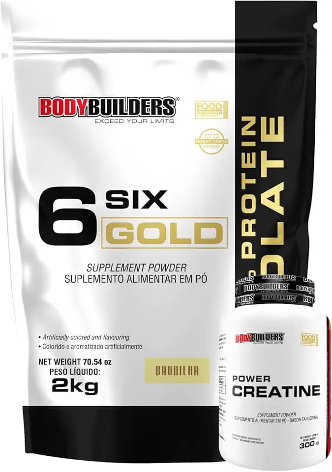 Kit Whey 6 Six Gold 100% Isolate Baunilha 2kg + Power Creatina 100g - Bodybuilders
