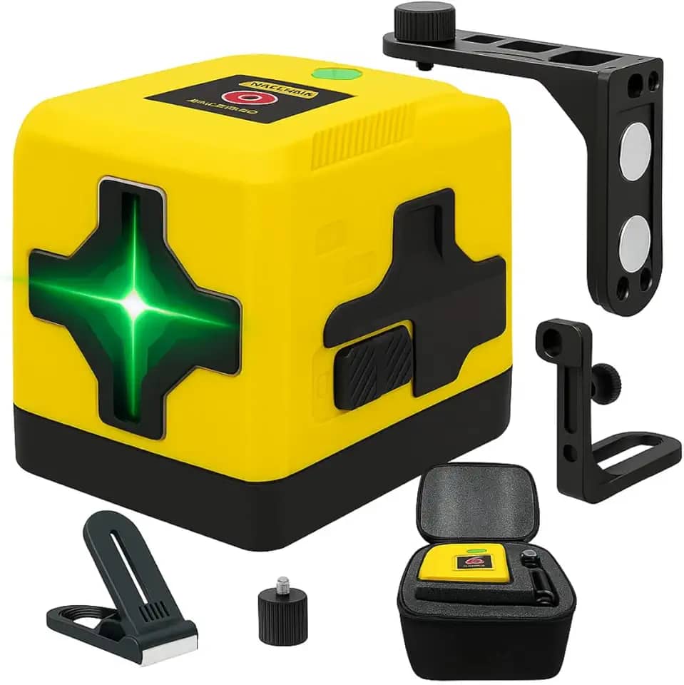 Nível a Laser Autonivelante Profissional 2 Linhas Alcance de 20m Base Magnética Ideal para Obras Alvenaria Alinhamento Acabamentos e Reformas Domésticas Com Tripé e Maleta