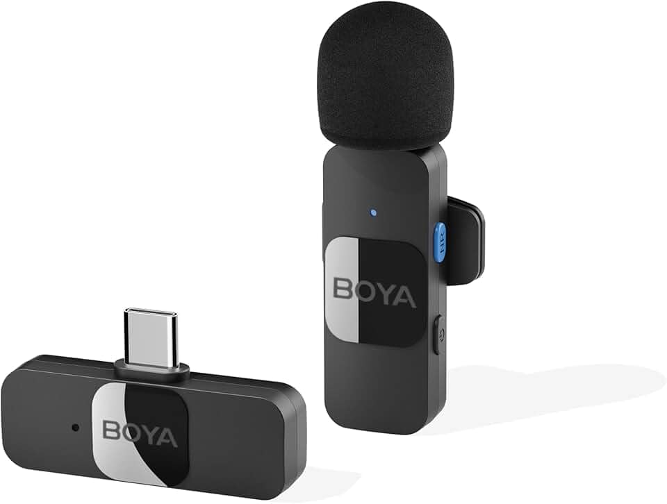 Sistema de microfone de lapela sem fios BOYA, microfone condensador omnidirecional USB C BY-V10 para gravação de vlogs e transmissões em direto no YouTube